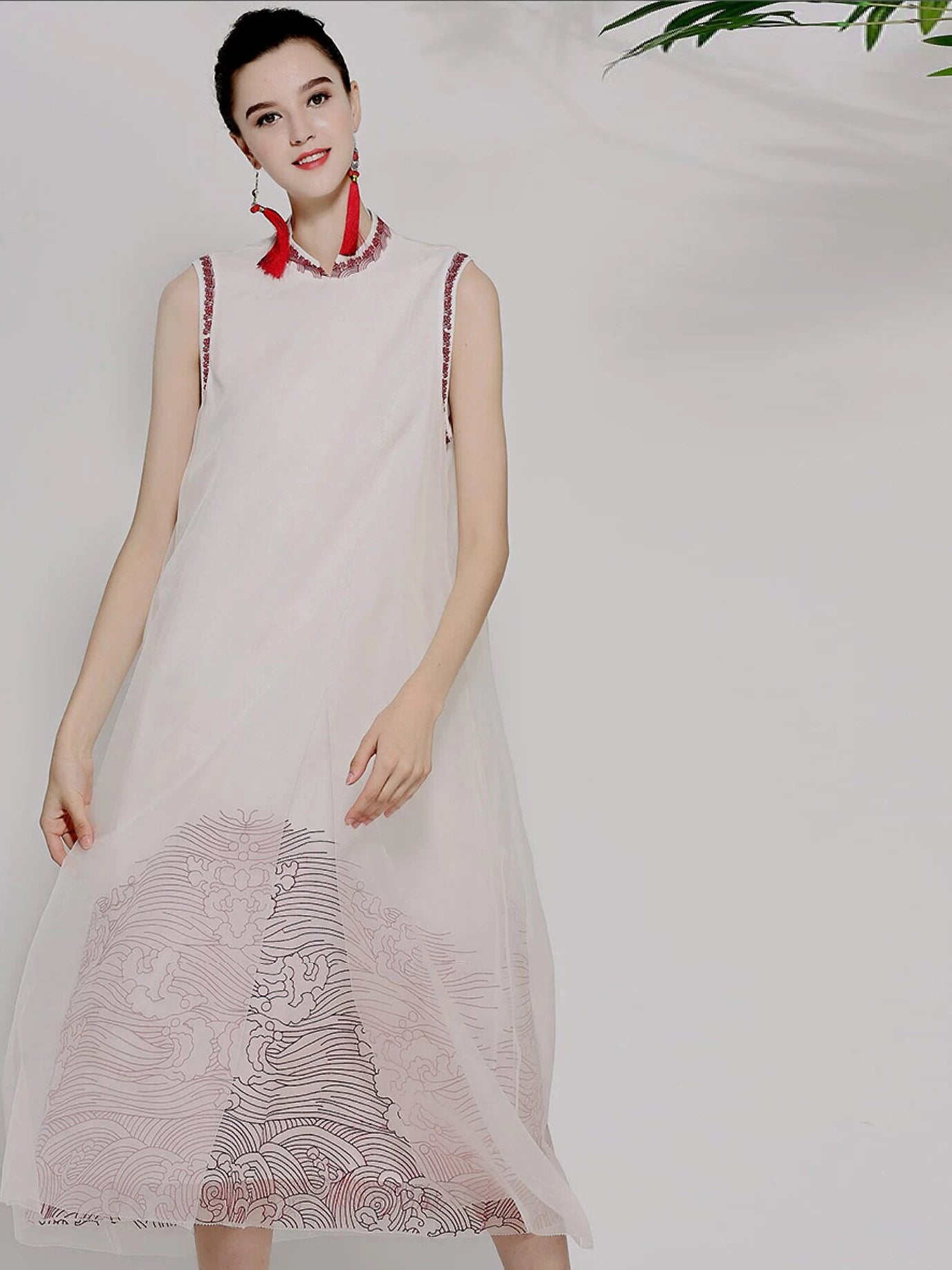 Women's Silk Organza Sleeveless Dress Vintage Summer Style