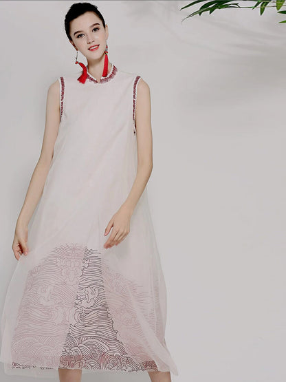 Women's Silk Organza Sleeveless Dress Vintage Summer Style