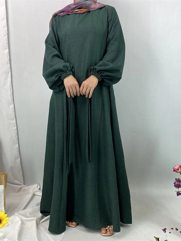 Elegant Long Sleeve Ethnic Dress with Round Collar – Qinghai Style