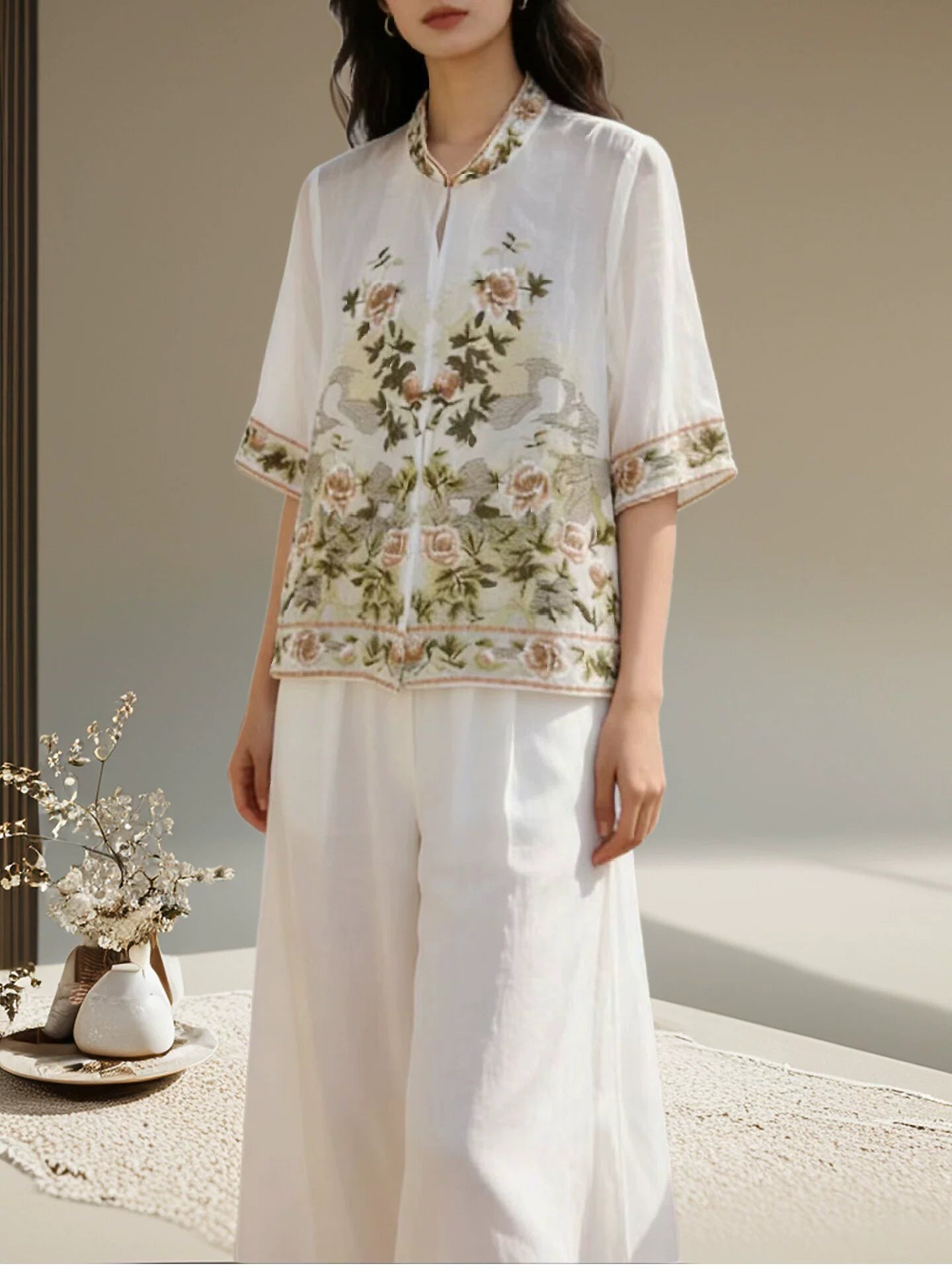 Women's Plus Size Spring Summer Cardigan Embroidered Tencel