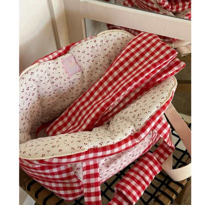 Portable Red Checkered Portable Pet Carrier for Dogs and Cats