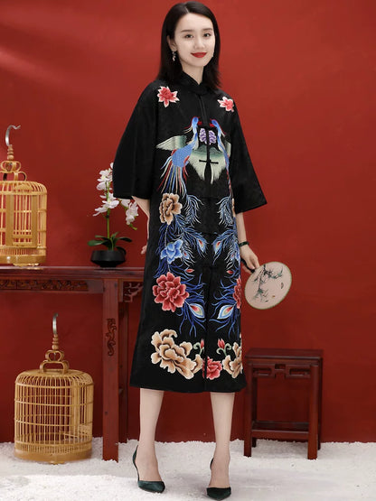 New Chinese Style Women's Mid-Length Jacket With Embroidered Buttons
