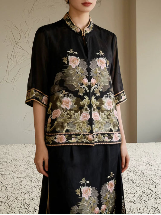 Women's Plus Size Spring Summer Cardigan Embroidered Tencel