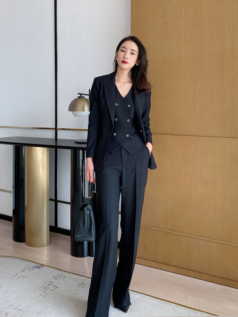 Classic Black 3-Piece Suit Set – Jacket, Vest & Trousers