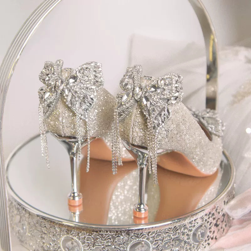 Silver Crystal Bridal High Heel Shoes 2025 6cm/8cm