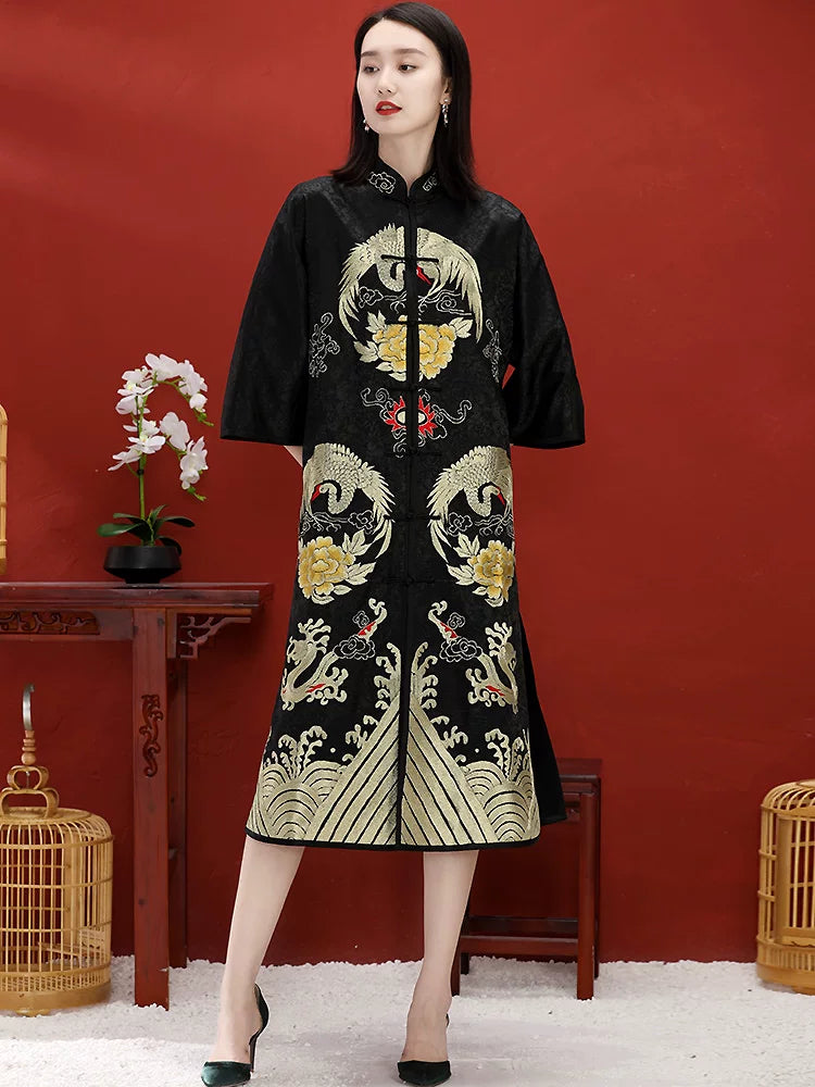 Custom Chinese Mid-Length Women's Top with Frog Buttons