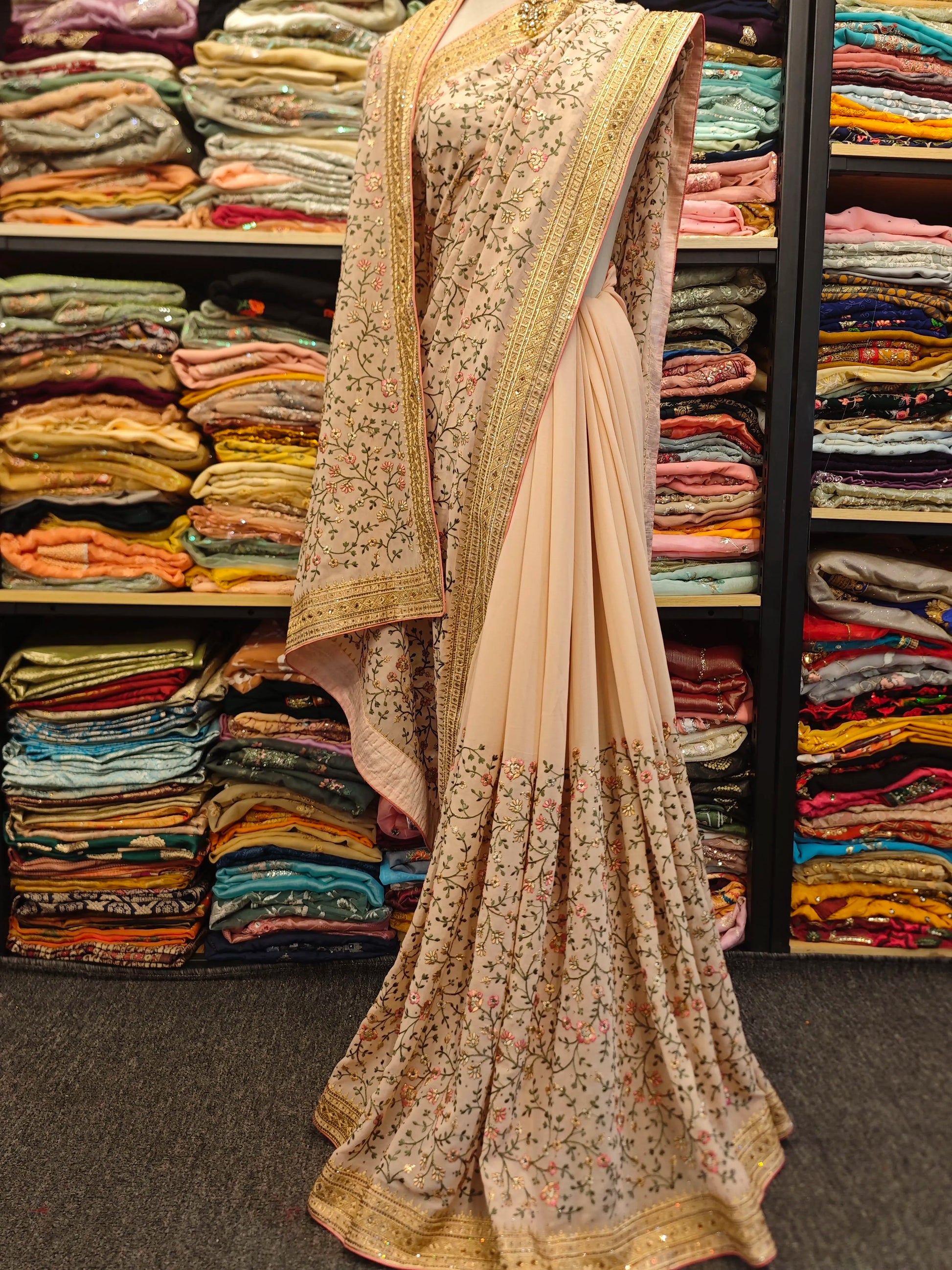 Indian Nude Pink Silk Sari