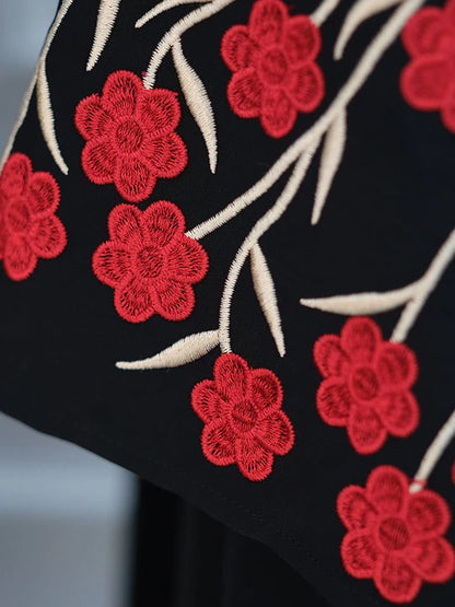 Floral Embroidered Sleeveless Cardigan Dress – Qinghai Style, Red & Pink