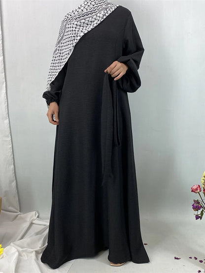 Elegant Long Sleeve Qinghai Ethnic Dress with Lace Tie