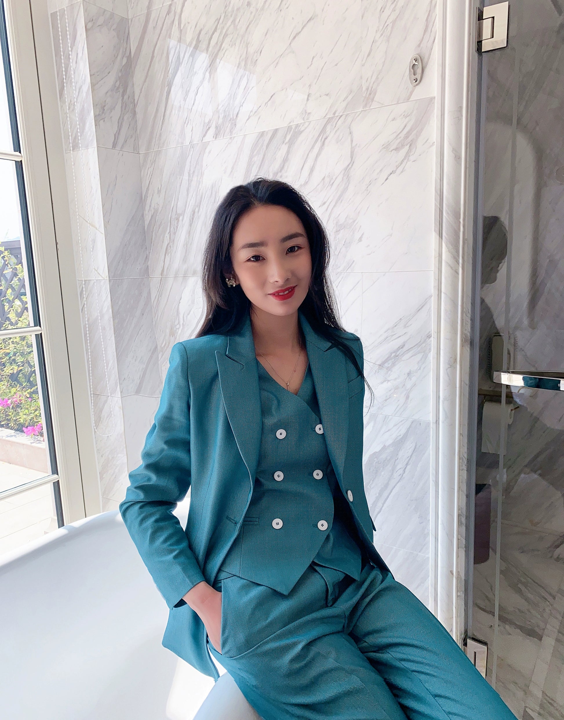 Emerald Green Autumn Women's 3-Piece Tailored Suit Set