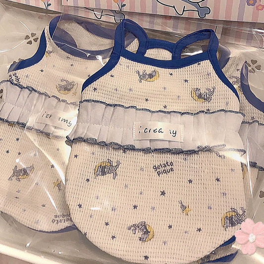 Korean Ruffled Edge Summer Teddy Pet Suspender for Dogs