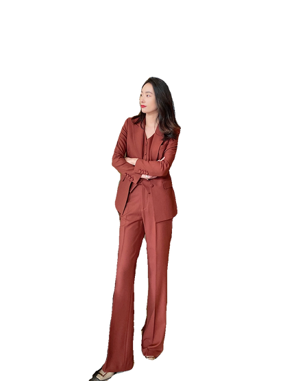 Elegant Burgundy 3-Piece Women's Suit Set with Vest and Trousers