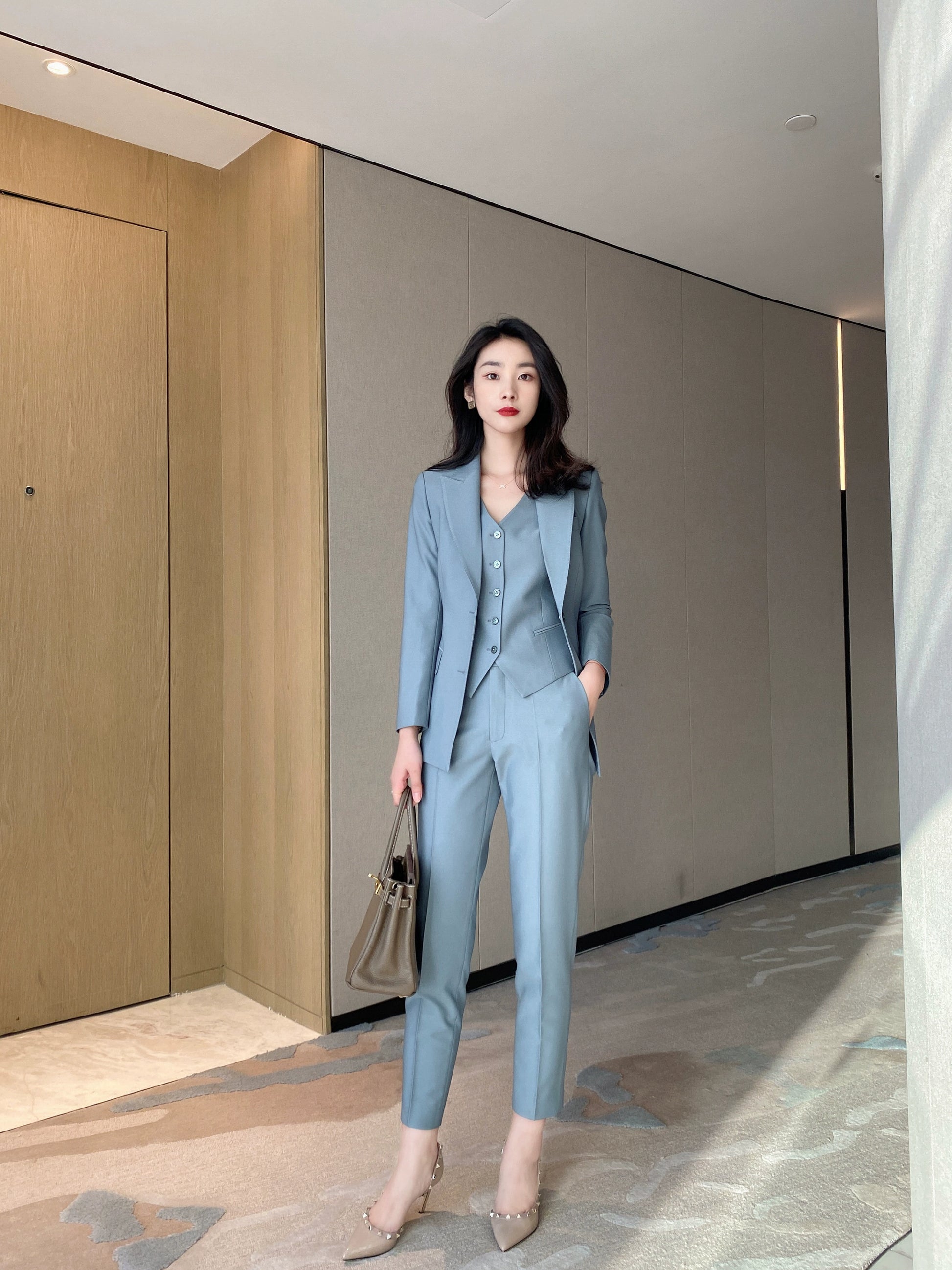 Elegant Korean-Style Spring Autumn Women's 3-Piece Suit Set