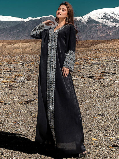 Elegant Boho V?Neck Maxi Dress with Embroidery Malaysia