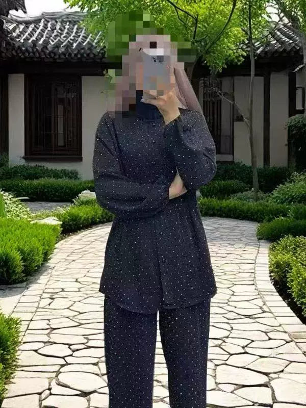 Chinese Style Oversize Fitted Braces Trousers Set