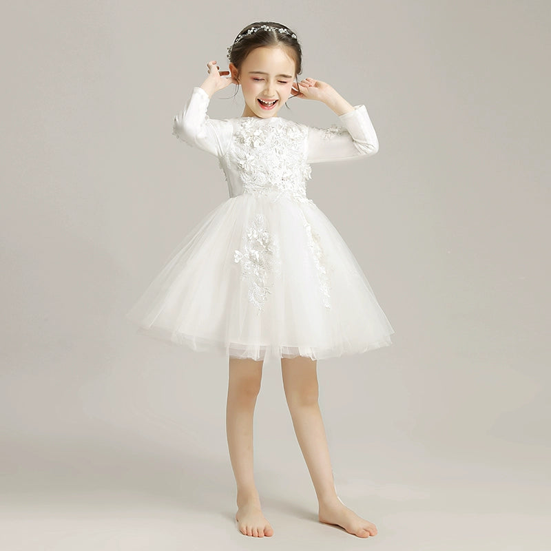 Elegant Girls' Fleece Lined Princess Dress for Winter Piano Performance