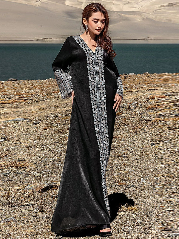 Elegant Boho V?Neck Maxi Dress with Embroidery Malaysia
