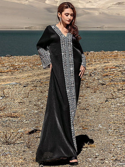 Elegant Boho V?Neck Maxi Dress with Embroidery Malaysia