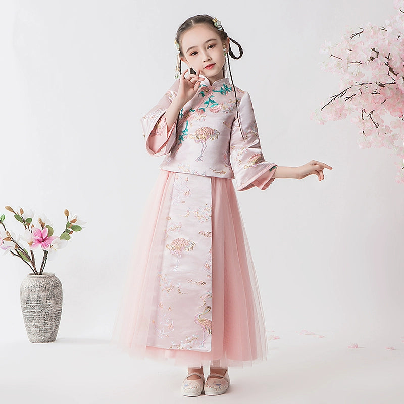 Elegant Children's Hanfu Cheongsam Warm Winter Set: Traditional Chinese Style Outfit