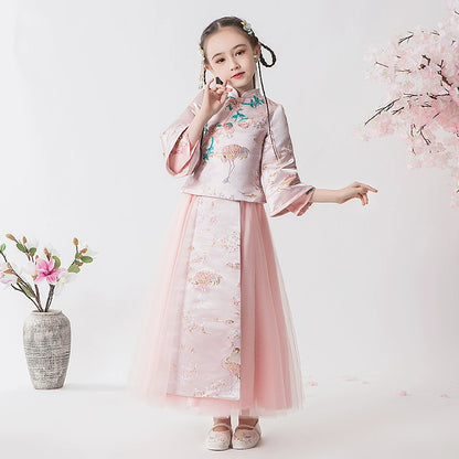 Elegant Children's Hanfu Cheongsam Warm Winter Set: Traditional Chinese Style Outfit