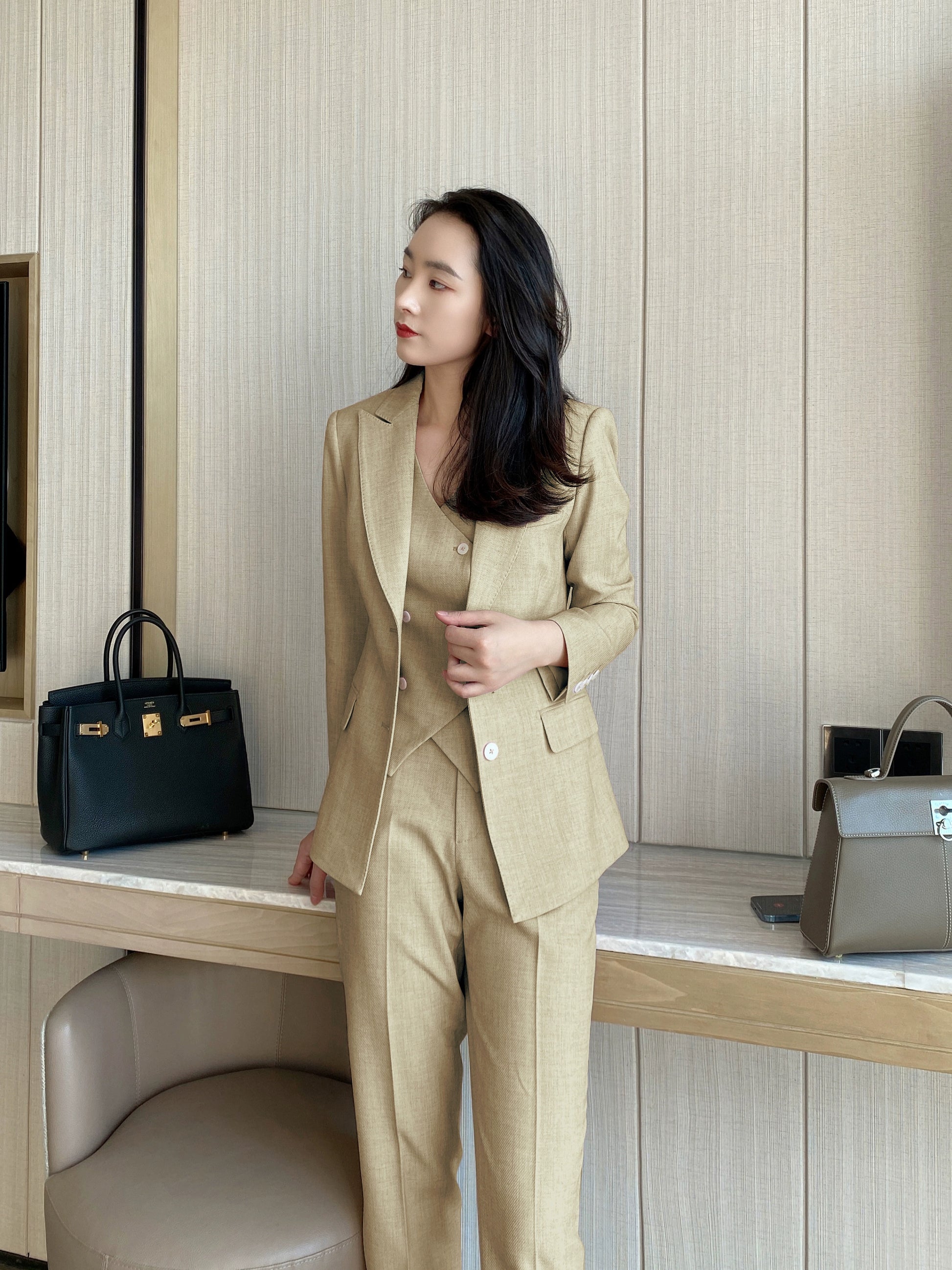 Summer Yellow Women's Sophisticated Suit Set – Jacket, Vest, Trousers