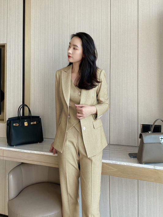 Summer Yellow Women's Sophisticated Suit Set – Jacket, Vest, Trousers