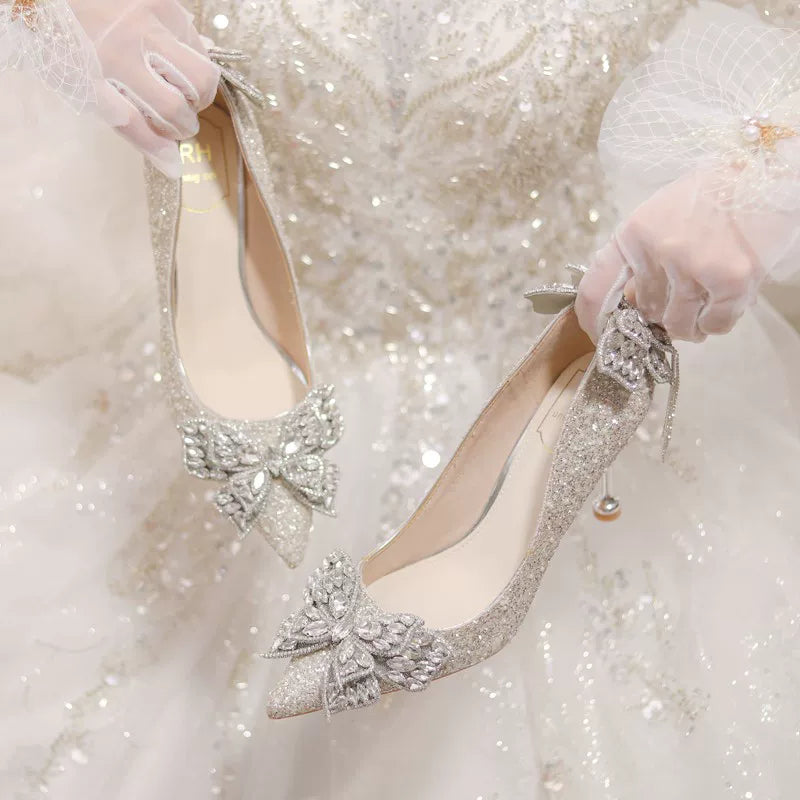Silver Crystal Bridal High Heel Shoes 2025 6cm/8cm