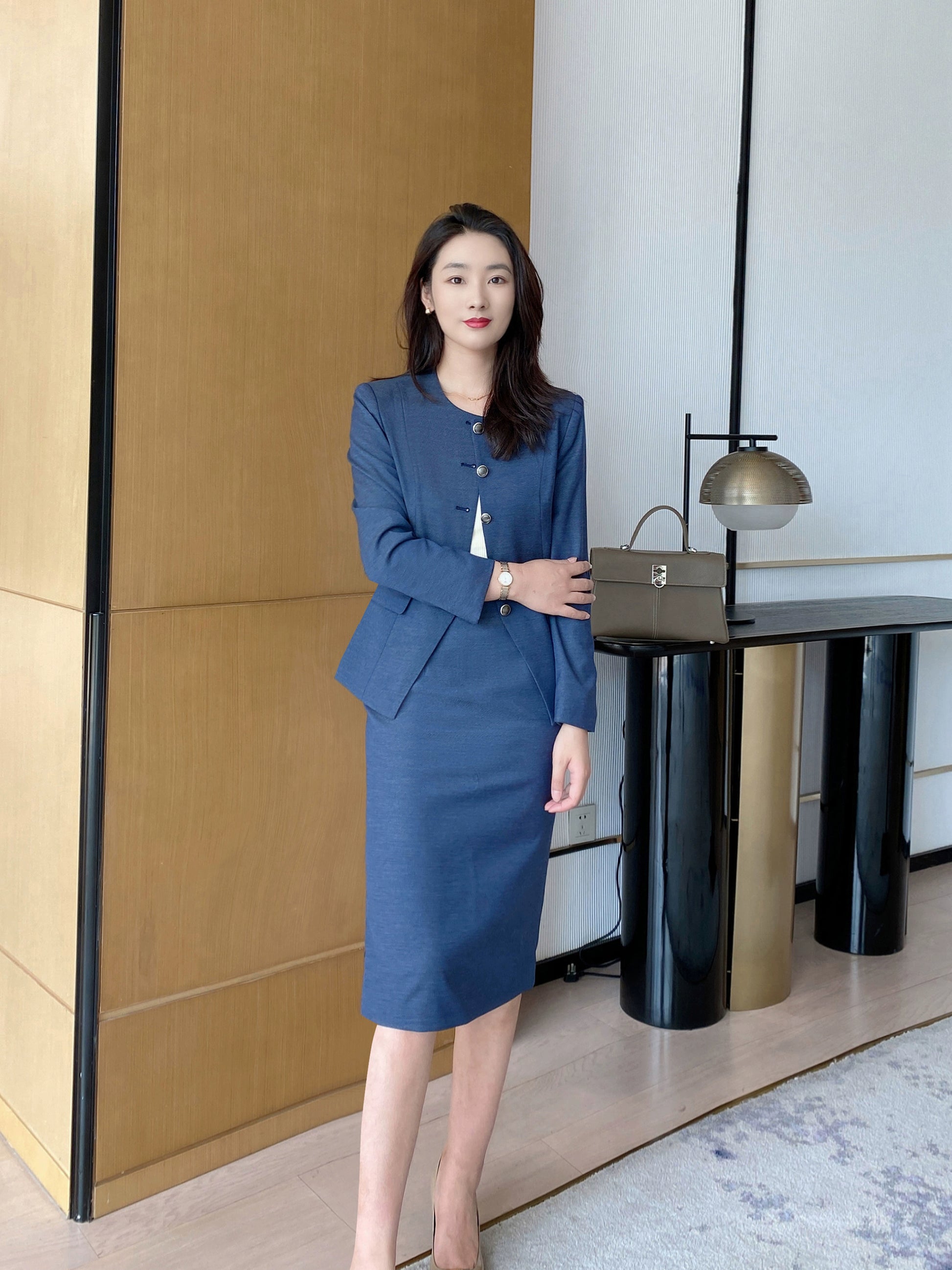 Autumn Fitted Classic Suit Jacket Brace Pleated Skirt Set Chanel Style