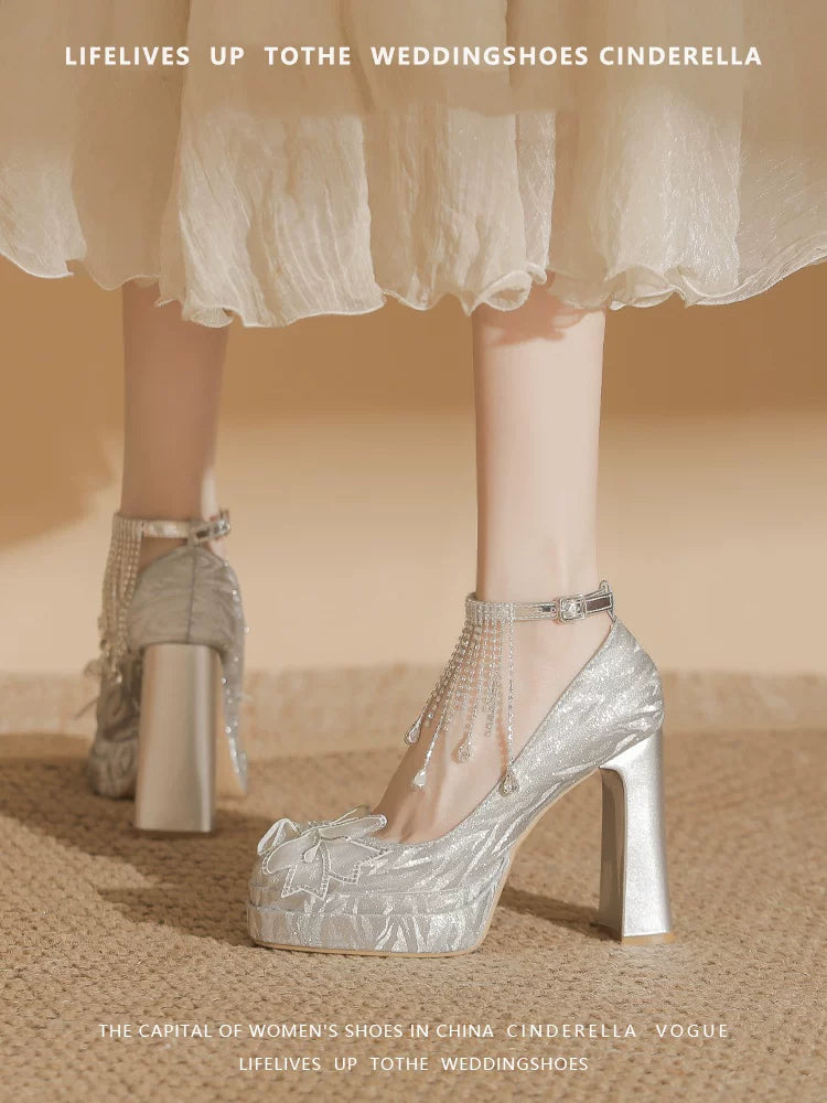 Wedding Dress Shoe 11cm Double-Layer Waterproof Platform Stiletto