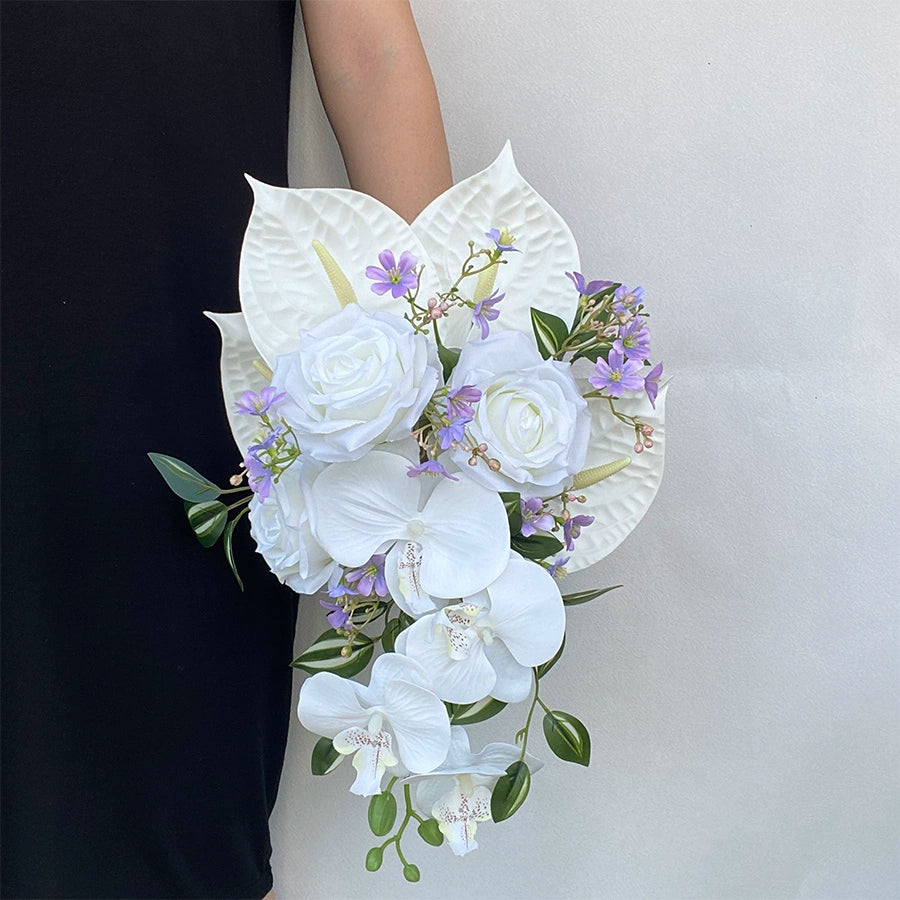 Elegant Water Drop Handheld Calla Lily Bouquet – Purple 38×25cm