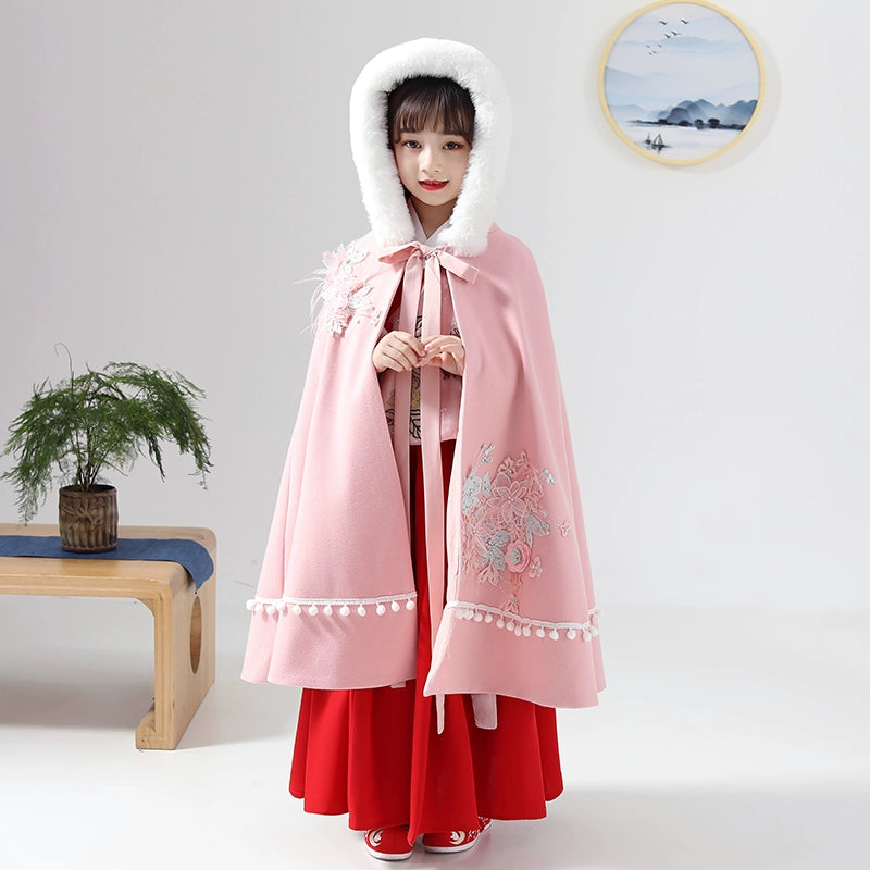 Elegant Kids' Hanfu Windproof Trench Coat - Demi-Season Jacket with Straps