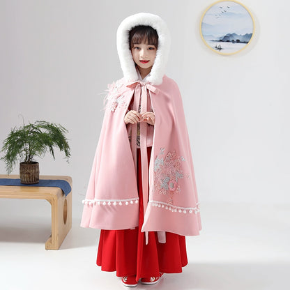 Elegant Kids' Hanfu Windproof Trench Coat - Demi-Season Jacket with Straps