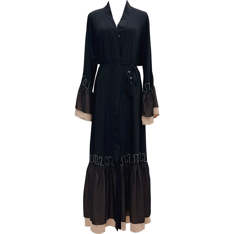 Elegant Black Malaysian Egyptian Long Beaded Skirt with Dubai Style Jacket