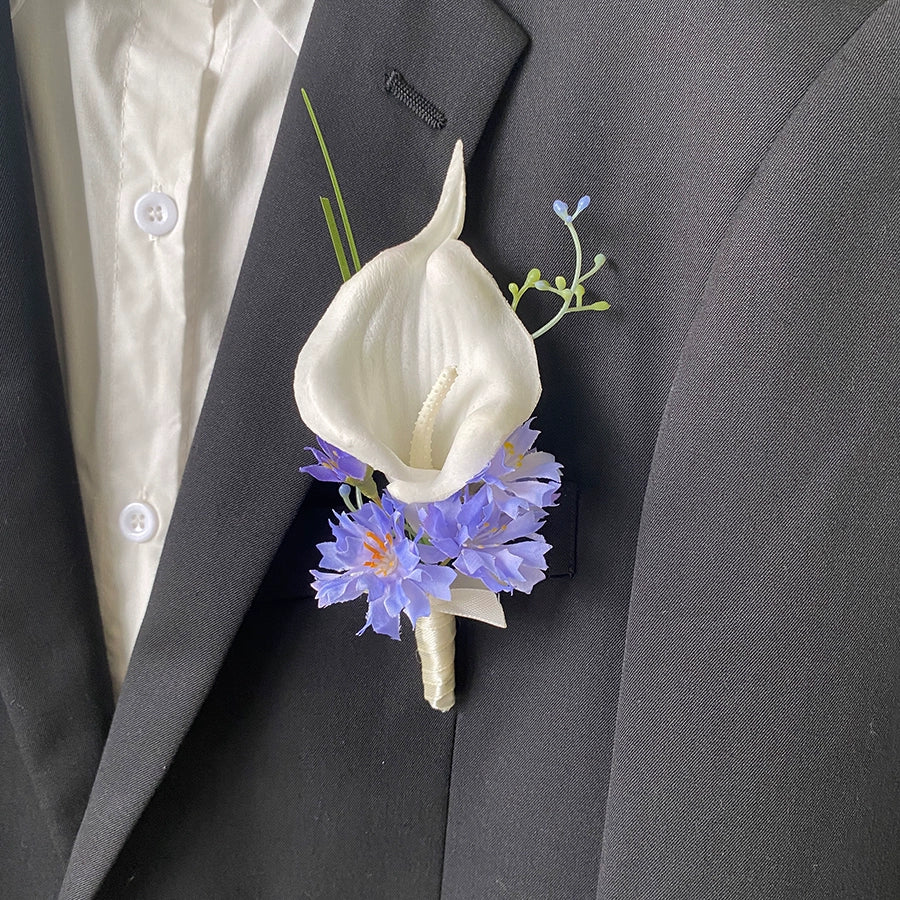 Vibrant Dopamine Color Groom's Corsage Artificial Flower Brooch