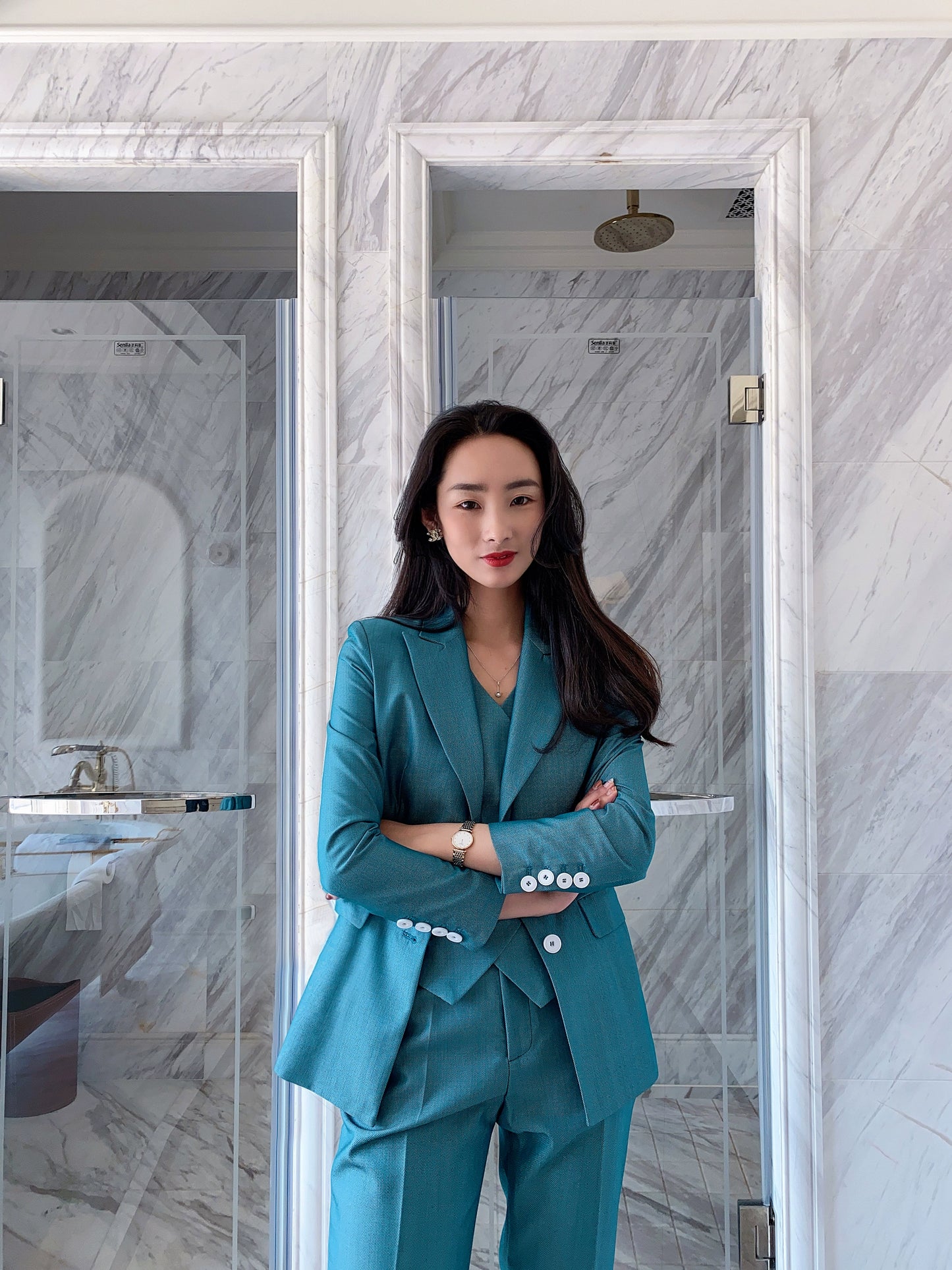 Emerald Green Autumn Women's 3-Piece Tailored Suit Set