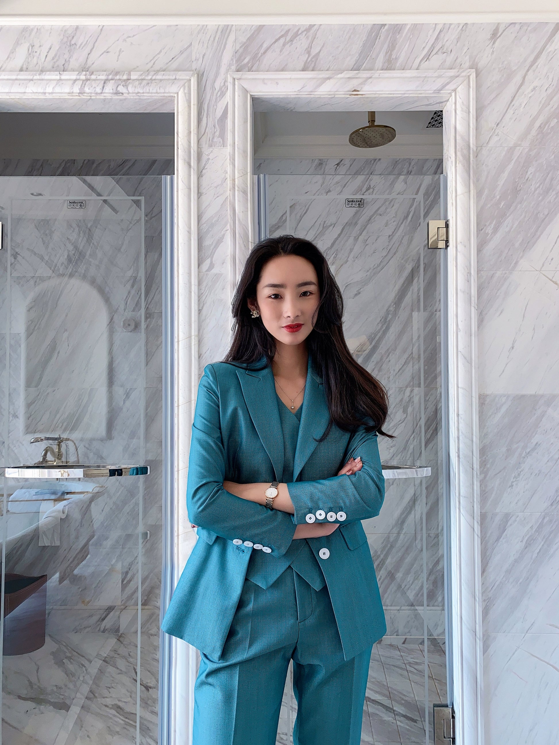 Emerald Green Autumn Women's 3-Piece Tailored Suit Set