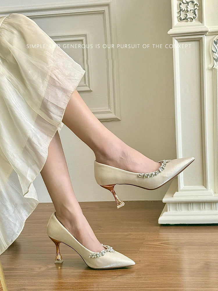 Elegant Satin Bridal Wedding Shoes Off‑White 5.5cm Heel