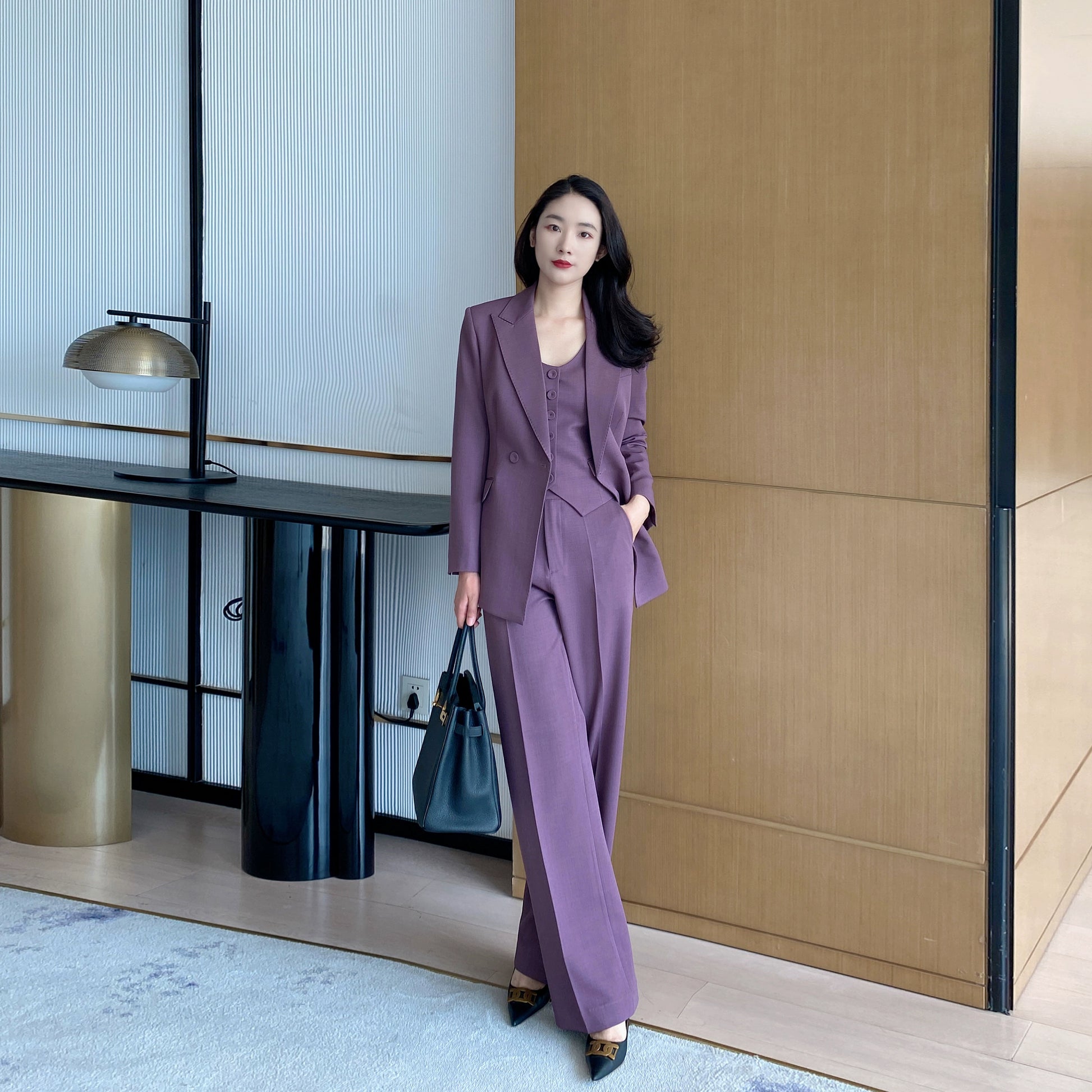 Elegant Demi-Season Purple 3-Piece Suit Set for Women