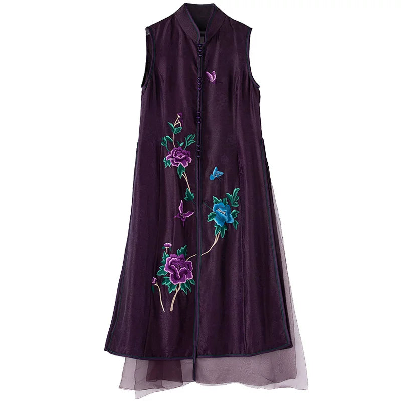 Vintage Chinese Style Silk Embroidered Vest for Women