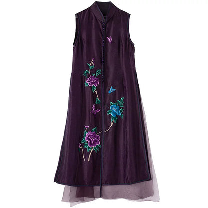 Vintage Chinese Style Silk Embroidered Vest for Women