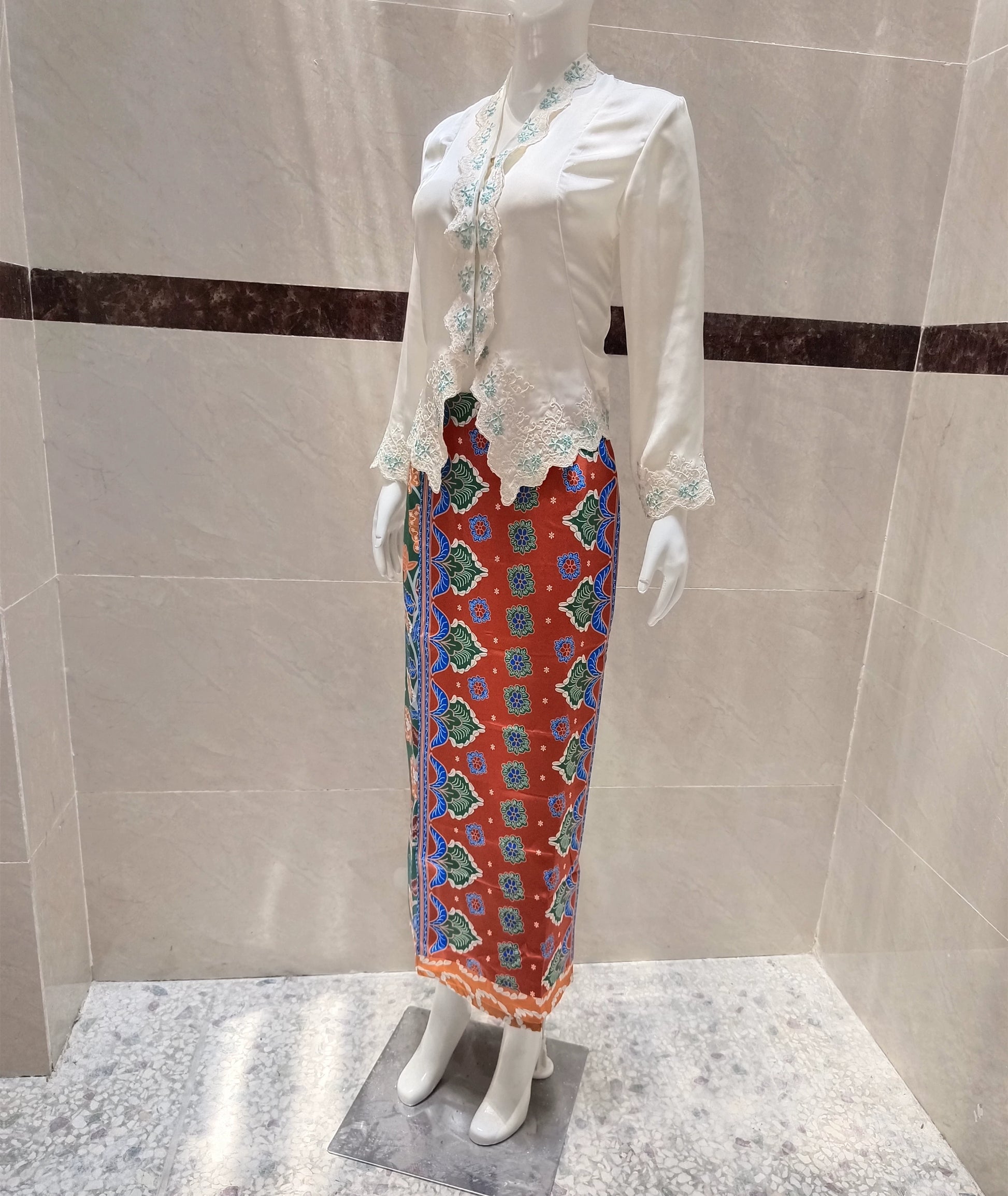 Off-white Embroidered Top and Skirt