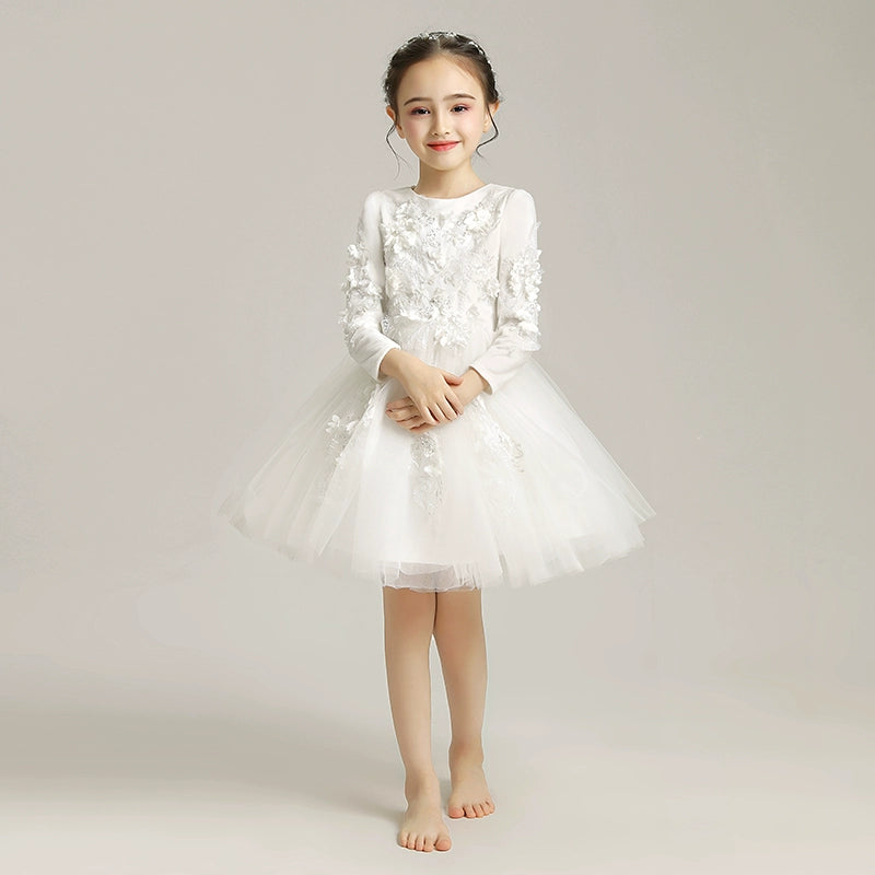 Elegant Girls' Fleece Lined Princess Dress for Winter Piano Performance