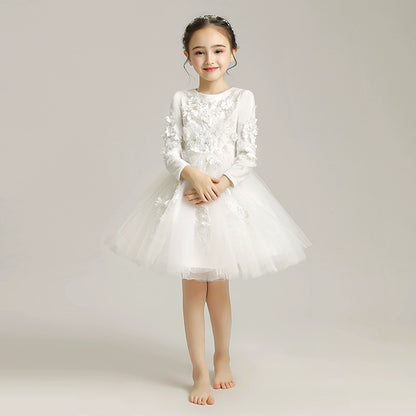 Elegant Girls' Fleece Lined Princess Dress for Winter Piano Performance