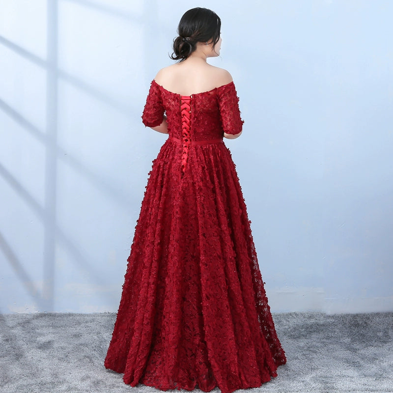 Burgundy Open Shoulder Evening Dress