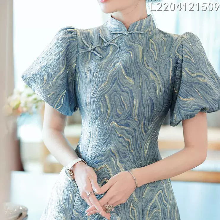 1842 Women's Summer Puff Sleeve Cheongsam Dress Paper Pattern