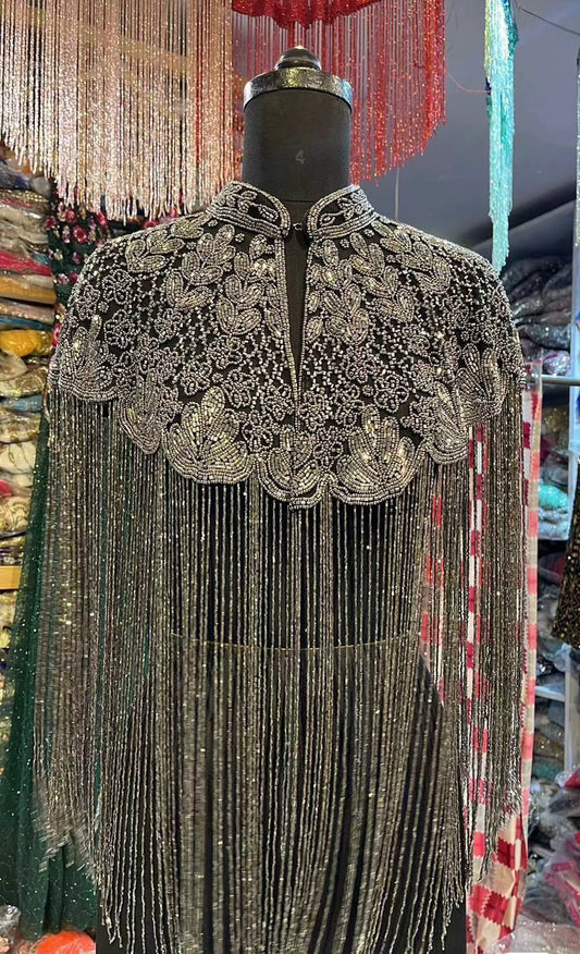 Handcrafted Indian Cheongsam Cloak with Tassels and Beads