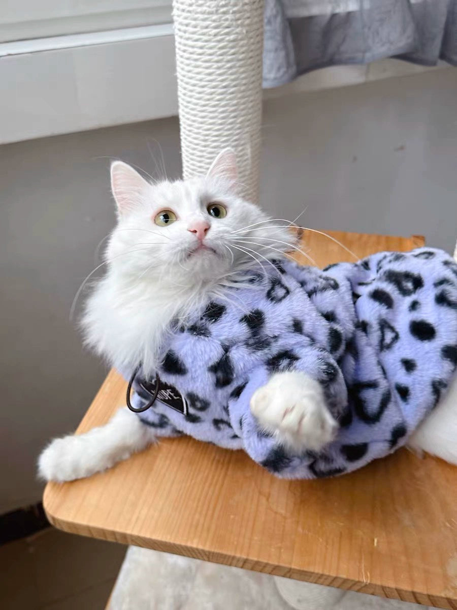 Purple Leopard Plush Winter Warm Pet Sweater for Cats Dogs