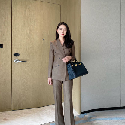 Elegant Winter Woolen Suit with Flared Trousers Classic Coffee Color