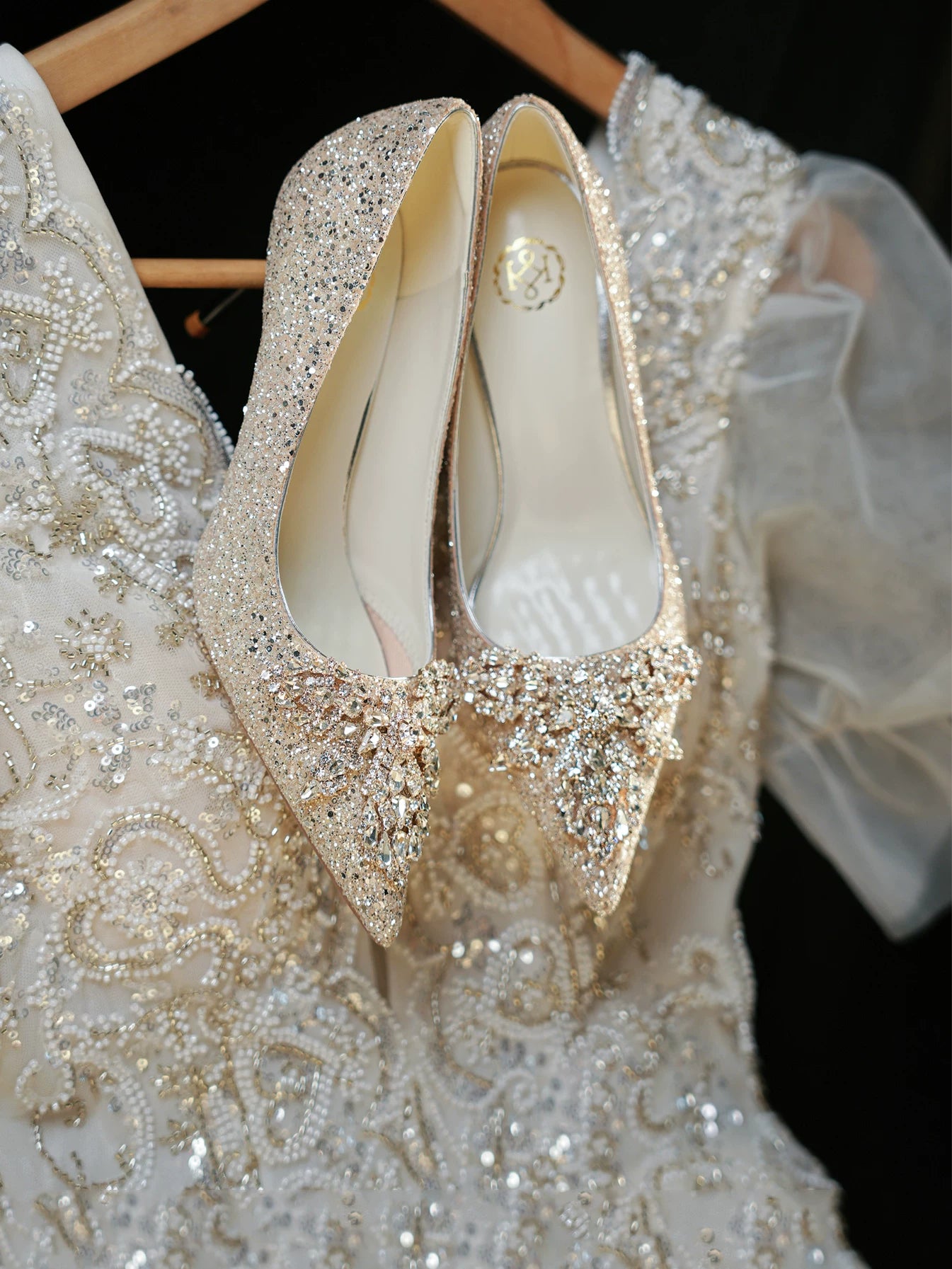 Champagne Gold Bridal Wedding Shoes Two‑Way Crystal High Heel
