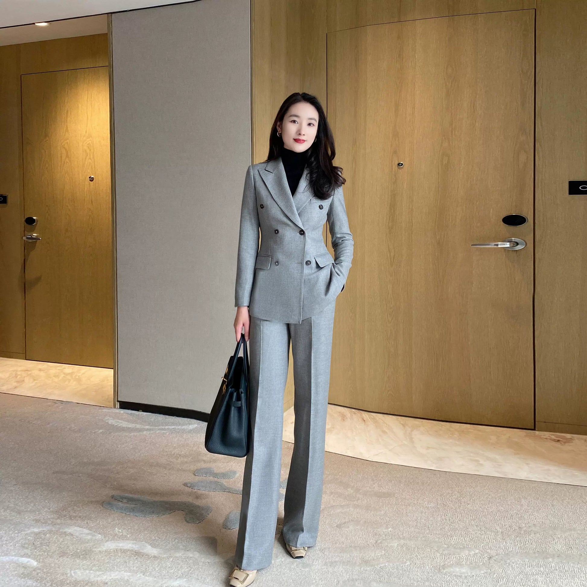 Premium Light Grey Wool Suit Jacket and Trousers